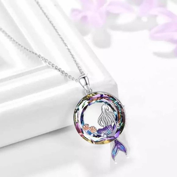 Quaappaa Mermaid Crystal Pendant Necklace For Women & Girls - Purple, 18 Inch Chain - View #2